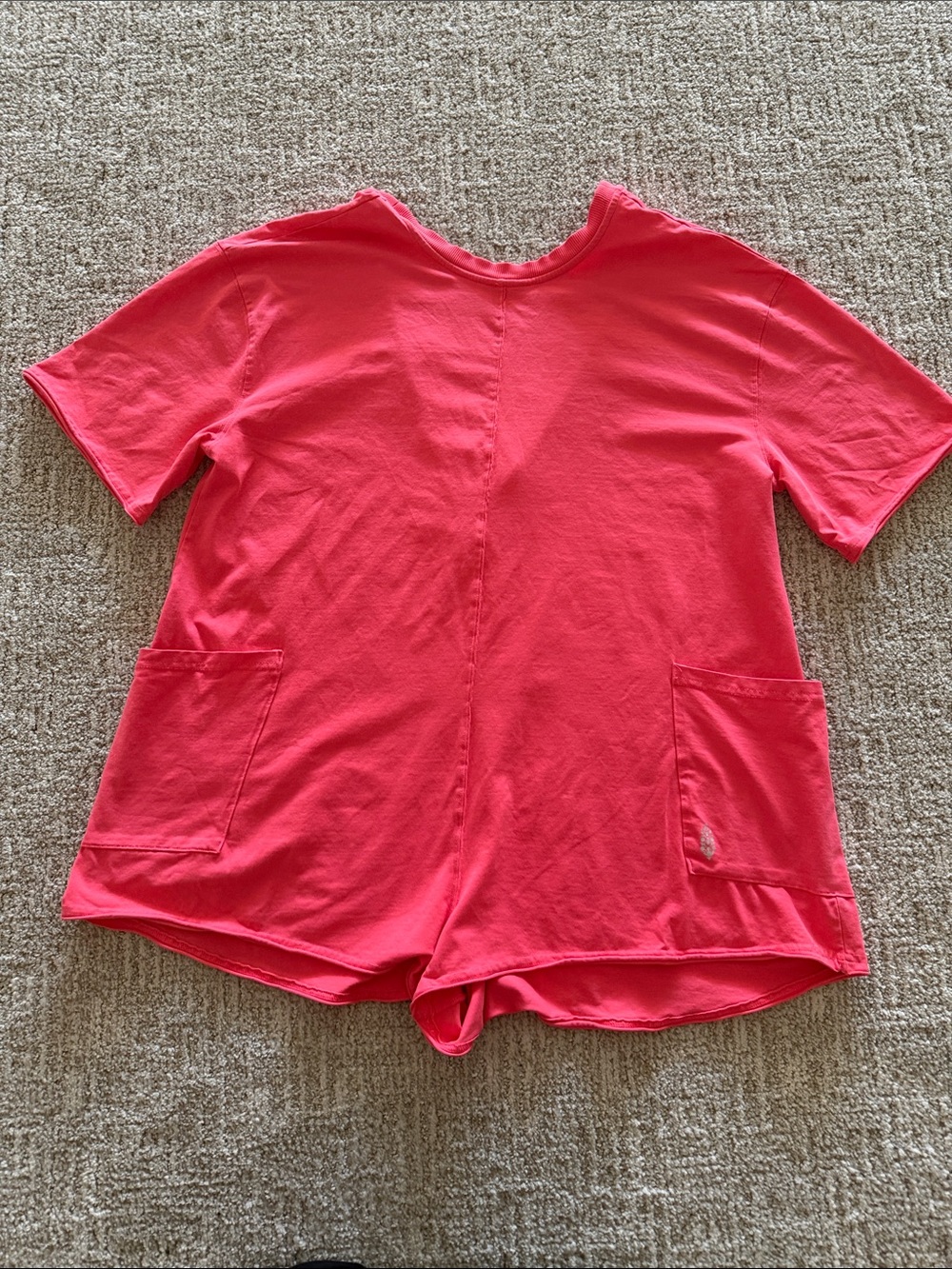 Free People Bright Coral Short Sleeve Pocket Romper